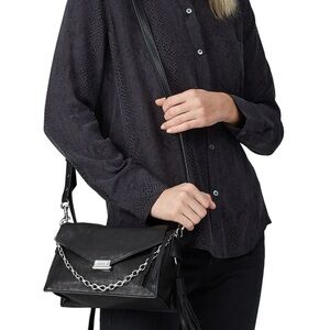 All Saints Miki Black leather Crossbody Bag with Chain Detail